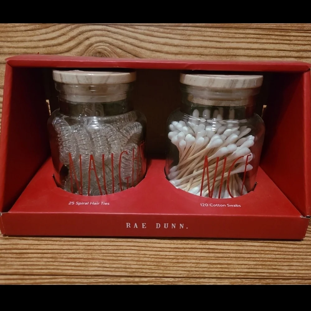 Rae Dunn NAUGHTY NICE Hair Tie QTip jars - Picture 2 of 3